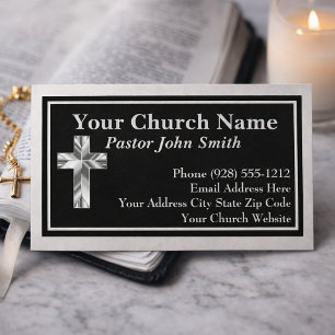 Elegant Church Pastor Black Linen Business Cards