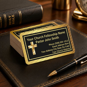 Elegant Church Pastor Gold Black Business Card