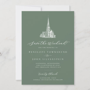 Elegant Church Save the Weekend Sage Green Wedding Save The Date