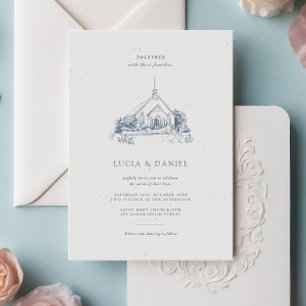 Elegant Church Venue Minimalist Black Wedding Invitation