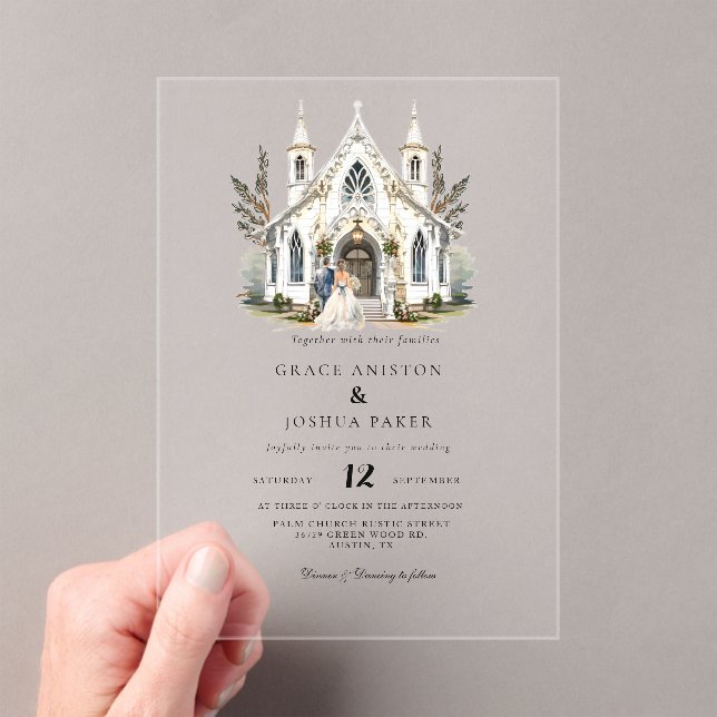 Elegant Church Watercolor Venue Manor Wedding Acrylic Invitations (Insitu (Handheld))