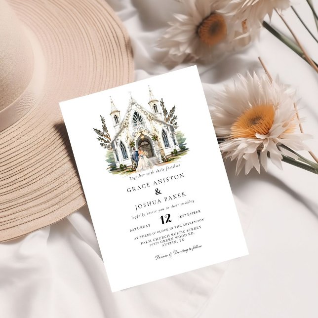 Elegant Church Watercolor Venue Manor Wedding Invitation (Creator Uploaded)