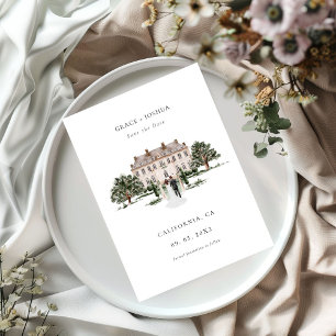 Elegant Church Watercolor Venue Manor Wedding Save The Date