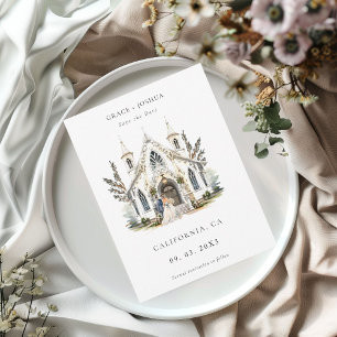 Elegant Church Watercolor Venue Manor Wedding Save The Date