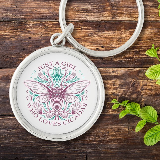 Elegant Cicada Lover Quote for Girls Line Art Key Ring (Other items available with this design)