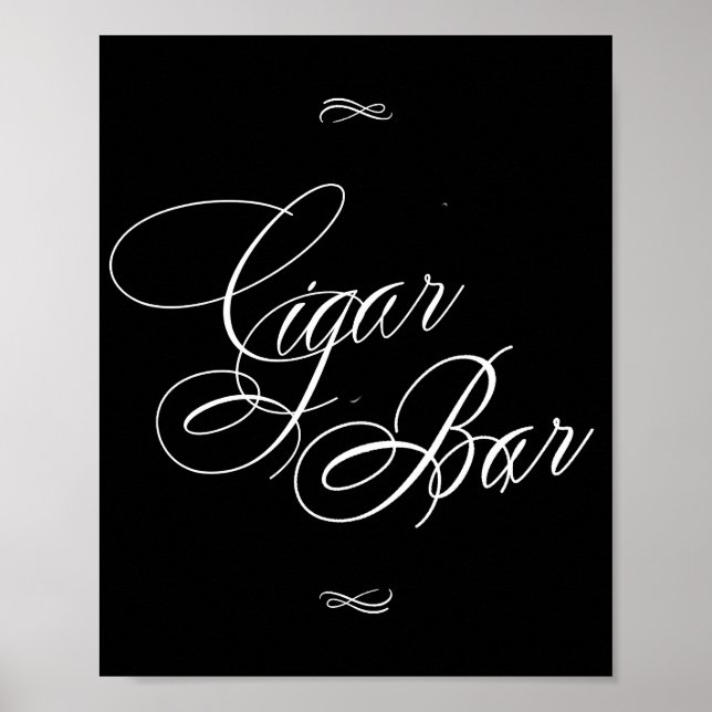 Elegant Cigar Bar White Calligraphy | Chic Table Poster (Front)