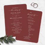 Elegant Cinnamon Red Wedding Ceremony Program<br><div class="desc">Simple Solid Elegant Cinnamon Red Wedding Ceremony Program. This modern minimal Order of Services Card is simple classic and elegant with a plain solid background colour and a pretty signature script calligraphy font with tails. Shown in the new Colorway. Available in several colour options, or feel free to edit the...</div>