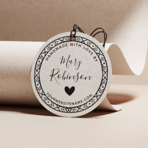 Elegant Circle Custom Name Handmade With Love Rubber Stamp