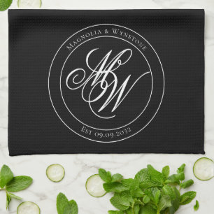 Elegant Circle Monogram Script Tea Towel