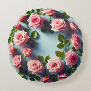 Elegant Circular Arrangement of Pink Roses Round Cushion