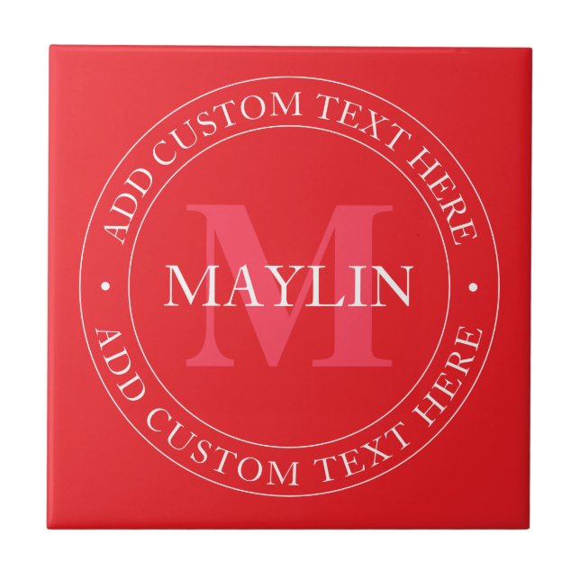 Elegant Circular Text Template Editable Red White Ceramic Tile (Front)
