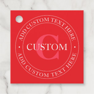 Elegant Circular Text Template Editable Red White Favour Tags