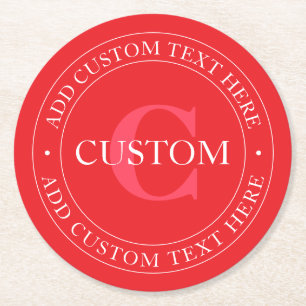 Elegant Circular Text Template Editable Red White Round Paper Coaster