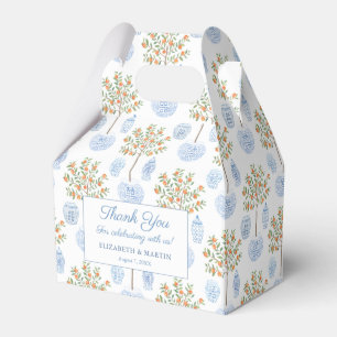 Elegant Citrus Blue White China Wedding Thank You Favour Box
