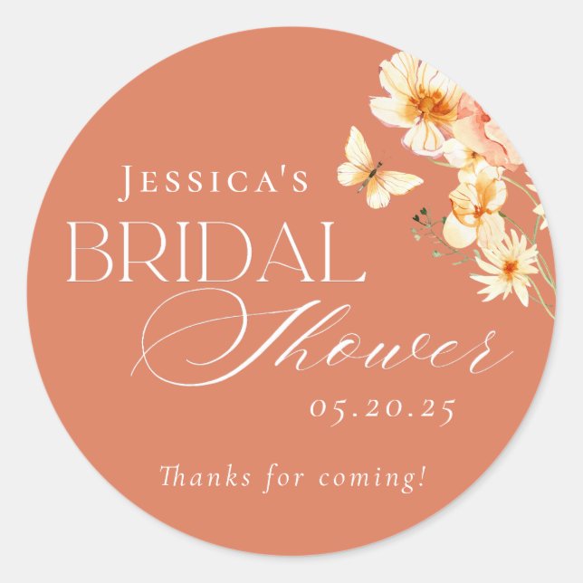 Elegant Citrus Floral Bridal Shower Classic Round Sticker (Front)