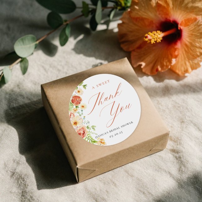 Elegant Citrus Floral Bridal Shower Favour Classic Round Sticker (Creator Uploaded)