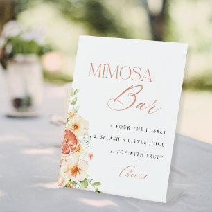 Elegant Citrus Floral Bridal Shower Mimosa Bar Pedestal Sign