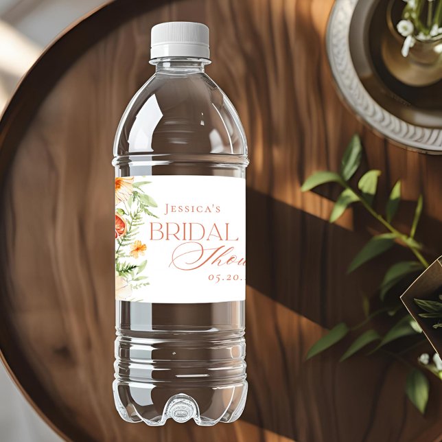 Elegant Citrus Floral Bridal Shower Water Bottle Label (Creator Uploaded)