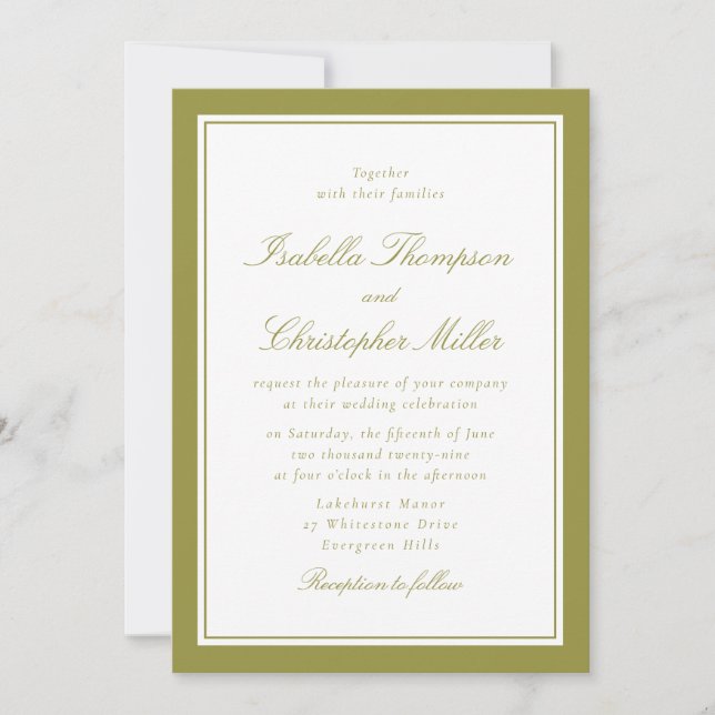 Elegant Citrus Green Framed Wedding Invitation (Front)