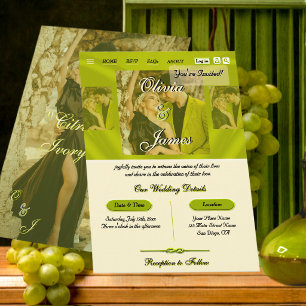 Elegant Citrus Green Ivory Overlay Photo Wedding Invitation