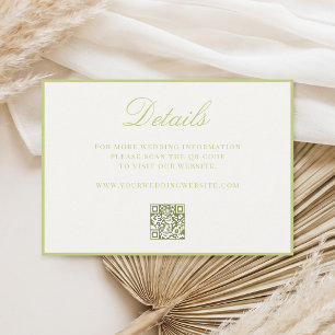 Elegant Citrus Green Old Money QR Code Wedding Enclosure Card