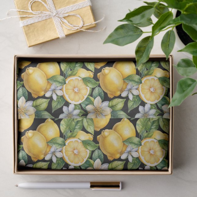 Elegant Citrus Lemon Floral Pattern Tissue Paper (Gift)
