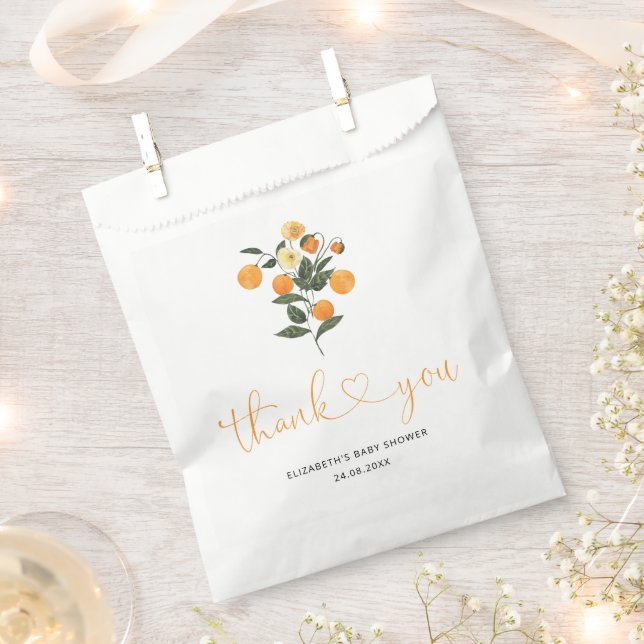 Elegant Citrus Orange Botanical Baby Shower Favour Bag (Clipped)