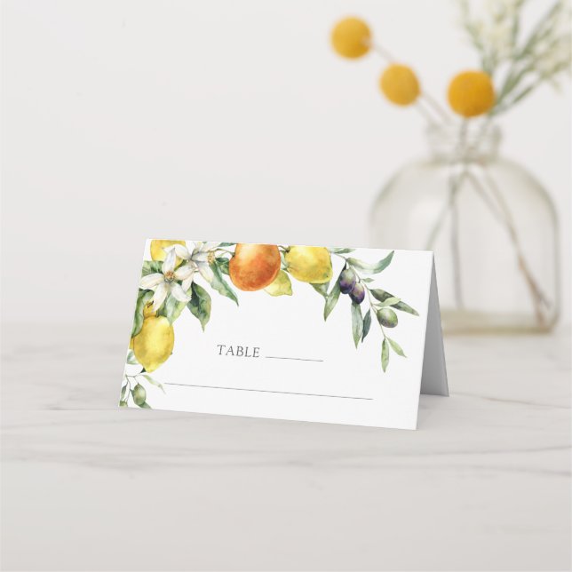 Elegant Citrus Orange Lemon Wedding Place Card (Front)