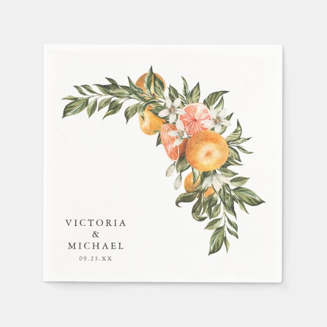 Elegant Citrus Orchard | Boho Botanical Monogram Napkin (Front)
