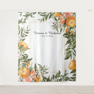 Elegant Citrus Wedding Photo Booth Backdrop Tapestry
