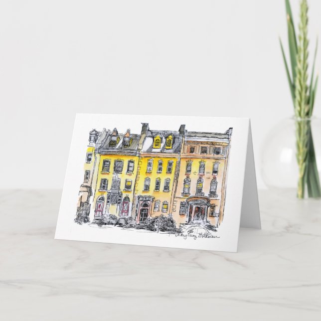 Elegant City Brownstones Hand-Drawn Pen and Ink  Card (Front)