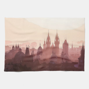 Elegant City of Prague Acrylic Artwork Tea Towel