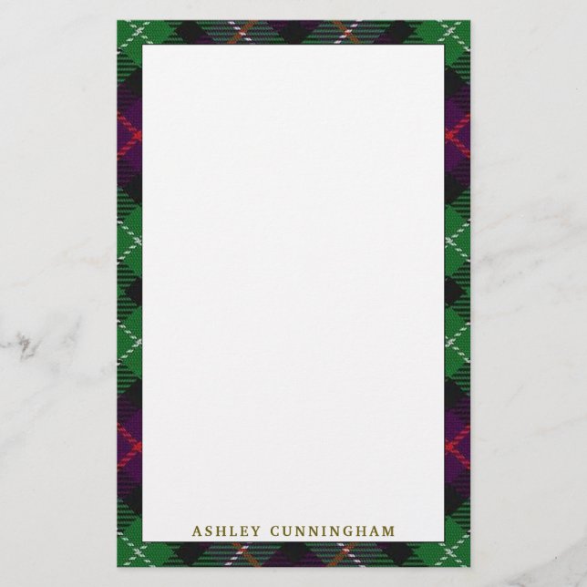 Elegant Clan Cunningham Tartan Plaid Stationery (Front)