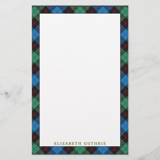Elegant Clan Guthrie Tartan Plaid Stationery (Front)