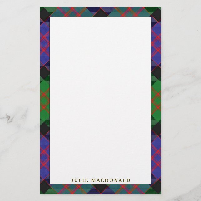 Elegant Clan MacDonald Tartan Plaid Stationery (Front)