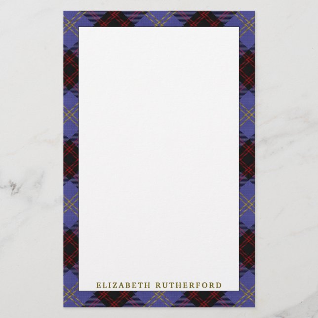 Elegant Clan Rutherford Tartan Plaid Stationery (Front)