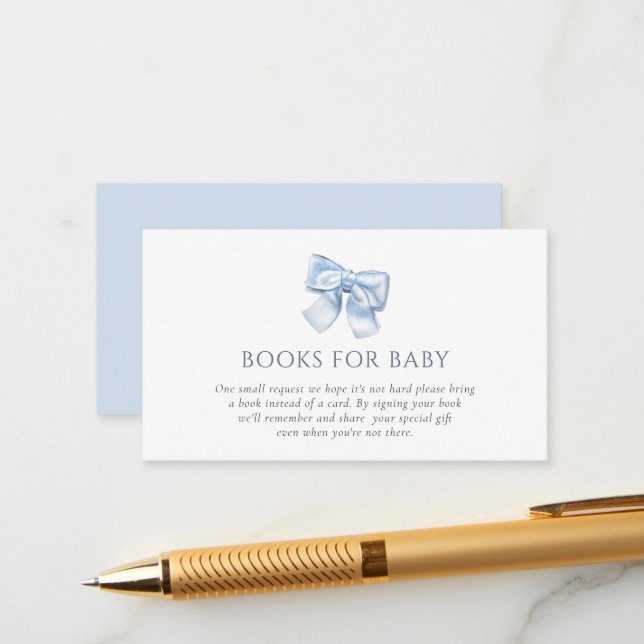 Elegant Clasic Blue Coquette Bow Books For Baby Enclosure Card (Front/Back In Situ)