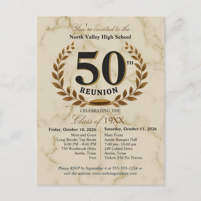 Elegant Class of 1976 50th High School Reunion Postcard (Front)