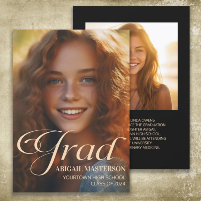Elegant Class of 2024 Photo Grad Graduation  (2-photo graduation announcement card printed on both sides)