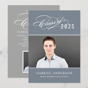 Elegant Class of 2024 Slate Photo Graduation Party Invitation