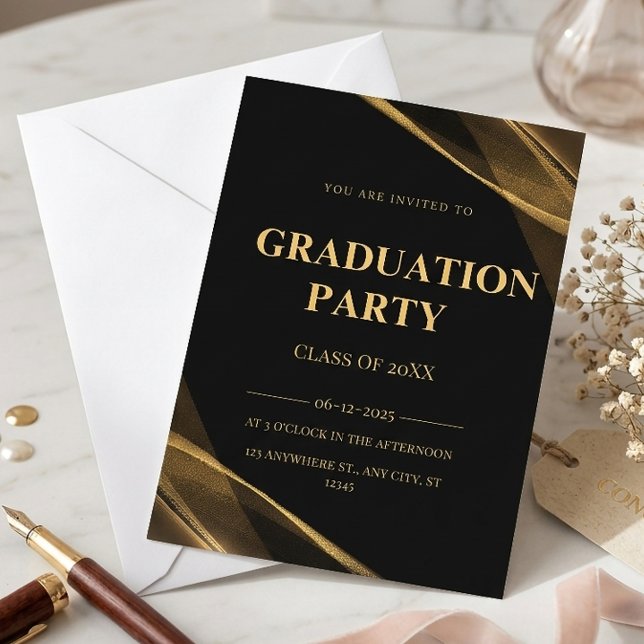 Elegant Class Of 2025 Black Gold Party Invitation (Creator Uploaded)