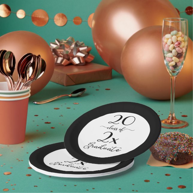 Elegant Class Of 2025 Graduate Black Typography Paper Plate (Multi)