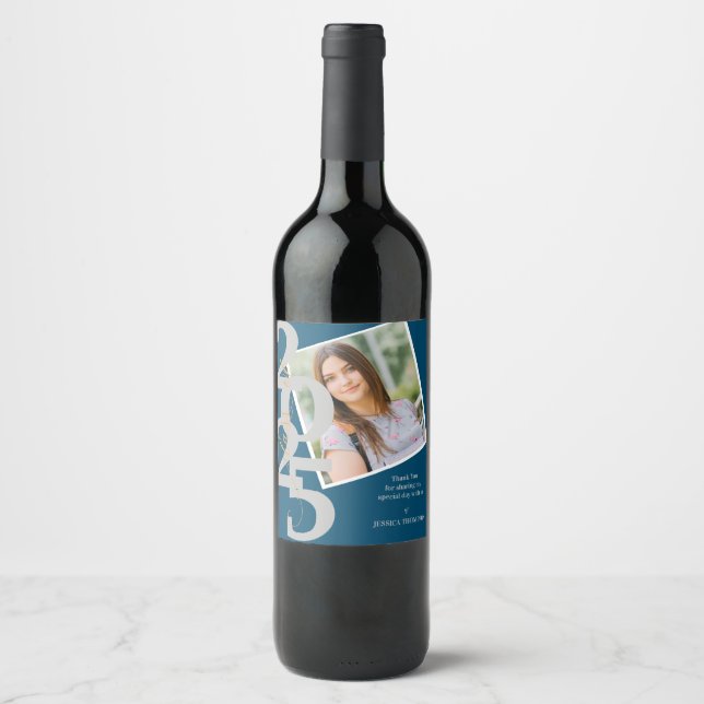 Elegant Class of 2025 Photo Thank You Graduation Wine Label (Front)