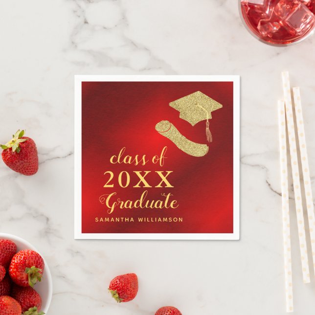 Elegant Class of 2025 Red and Gold Graduation Napkin (Insitu)