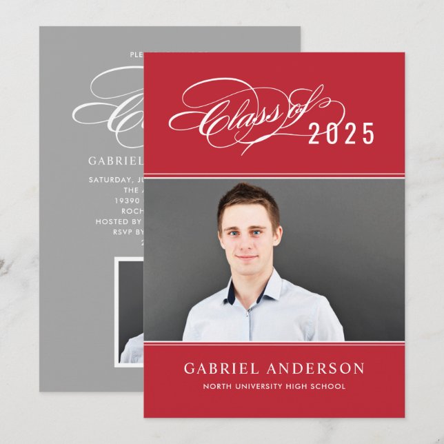 Elegant Class of 2025 Red Photo Graduation Party I Invitation (Front/Back)