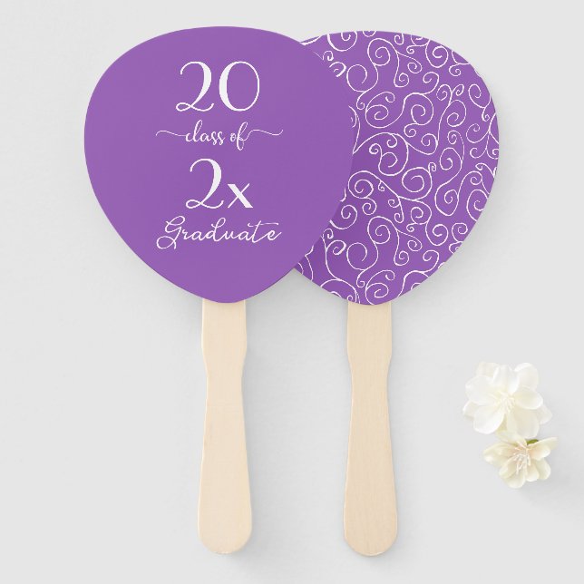 Elegant Class Of 2026 Graduate Purple Pattern Hand Fan (Front and Back)