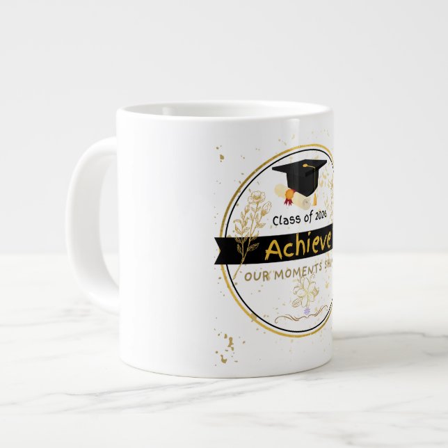 Elegant Class of 2026 Graduation Gold Floral Coffe Large Coffee Mug (Front Left)