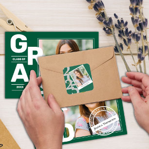 Elegant Class of 2026 Green Photo Graduation Square Sticker