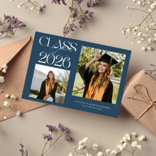 Elegant Class of 2026 Typography Grad Navy Blue Announcement