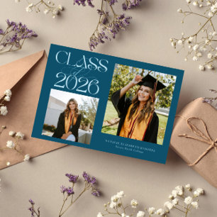 Elegant Class of 2026 Typography Grad Photo Teal Announcement